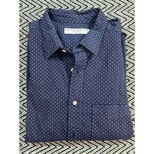 Peter Manning Navy Polka Dot Button-Down Shirt 2X 100% Cotton Made In Portugal